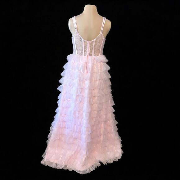 Crystal Doll "Juliet” Formal Gown Size 15 Lace Bodice Ruffle Skirt Baby Pink - Picture 3 of 12